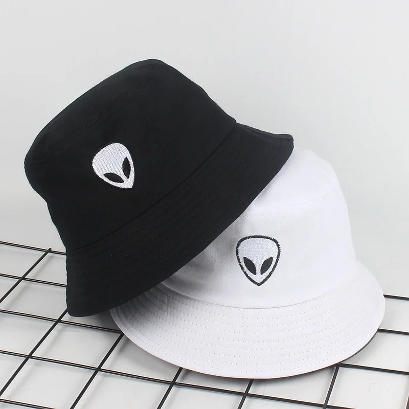

Unisex embroidery alien foldable bucket hat beach sun hat street headdress fisherman outdoor men and women hat