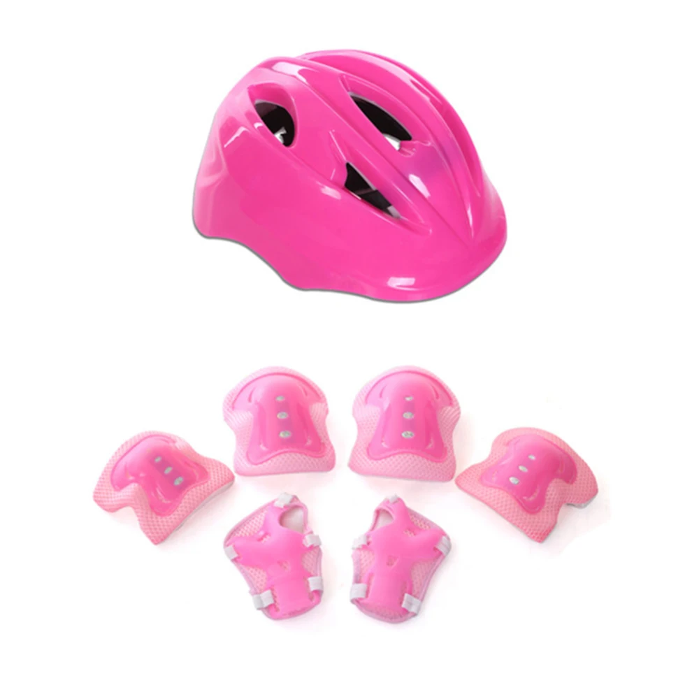 Pink 7 шт. детский шлем для катания на коньках, велосипедный шлем, защита Локоть Колено запястье, накладки, Детский велосипедный шлем, защита для велоспорта, оборудование - Цвет: Pink