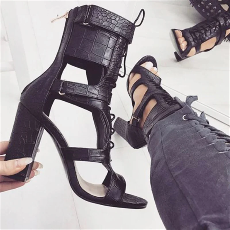 

Summer new authentic foreign trade thick heel high heel middle tube women's sandals fashion casual Martin boots ladies high heel