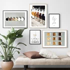 Постер в скандинавском стиле с изображением золотых очков пива, кофе, шампанского, настенная Картина на холсте, декоративные картины для гостиной, кухни, комнаты