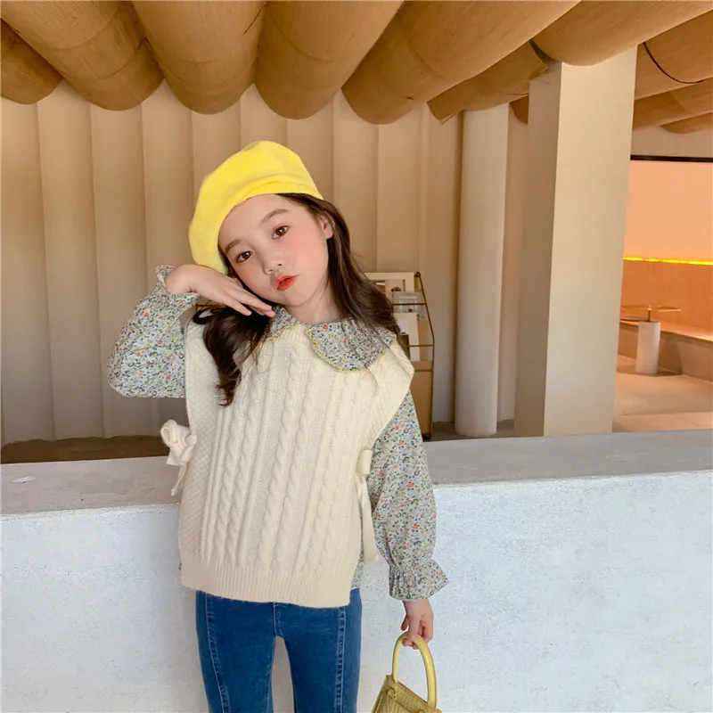 Однотонный жилет-свитер в Корейском стиле для девочек Сезон весна-осень Милые