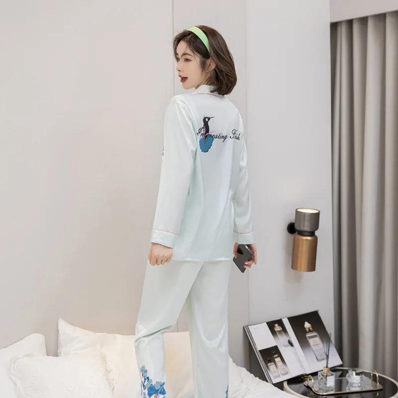 Pajamas Set Women's Spring Summer New Korean Version Thin Nightwear Lapel Cardigan Nightgown Two Piece Suit Homewear Sleepwear