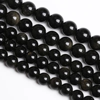 natural gold obsidian beads gold black stone round loose spacer beads for jewelry making diy bracelets necklace 4 6 8 10 12 14mm