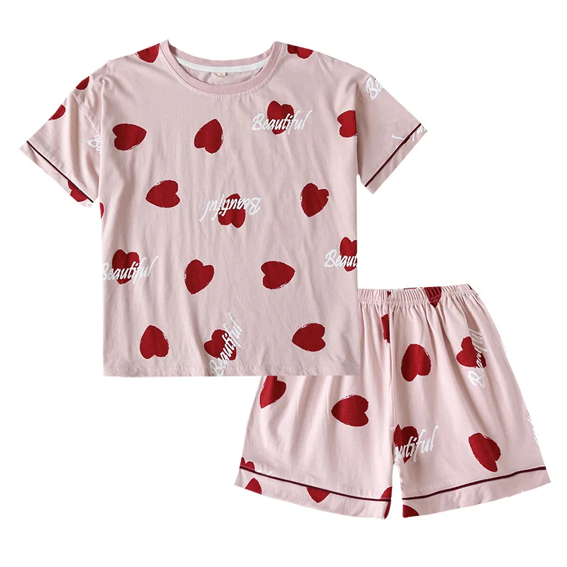 

Summer women's pajamas cotton short-sleeved shorts thin section cute heart-shaped casual two-piece home service pajamas woman