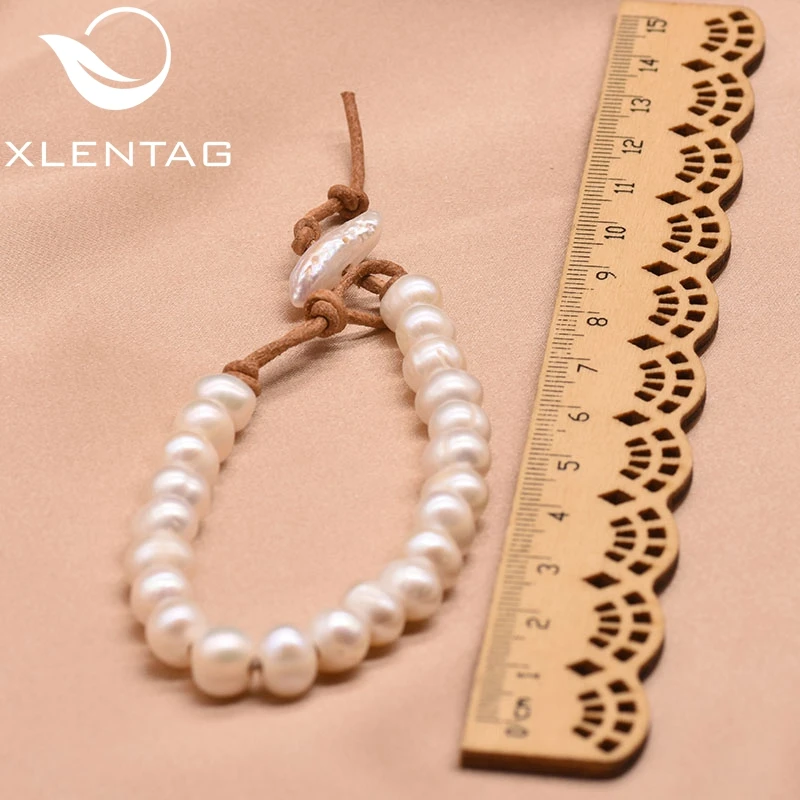 XlentAg белый натуральный жемчуг плетеный кожаный браслет для женщин ювелирные