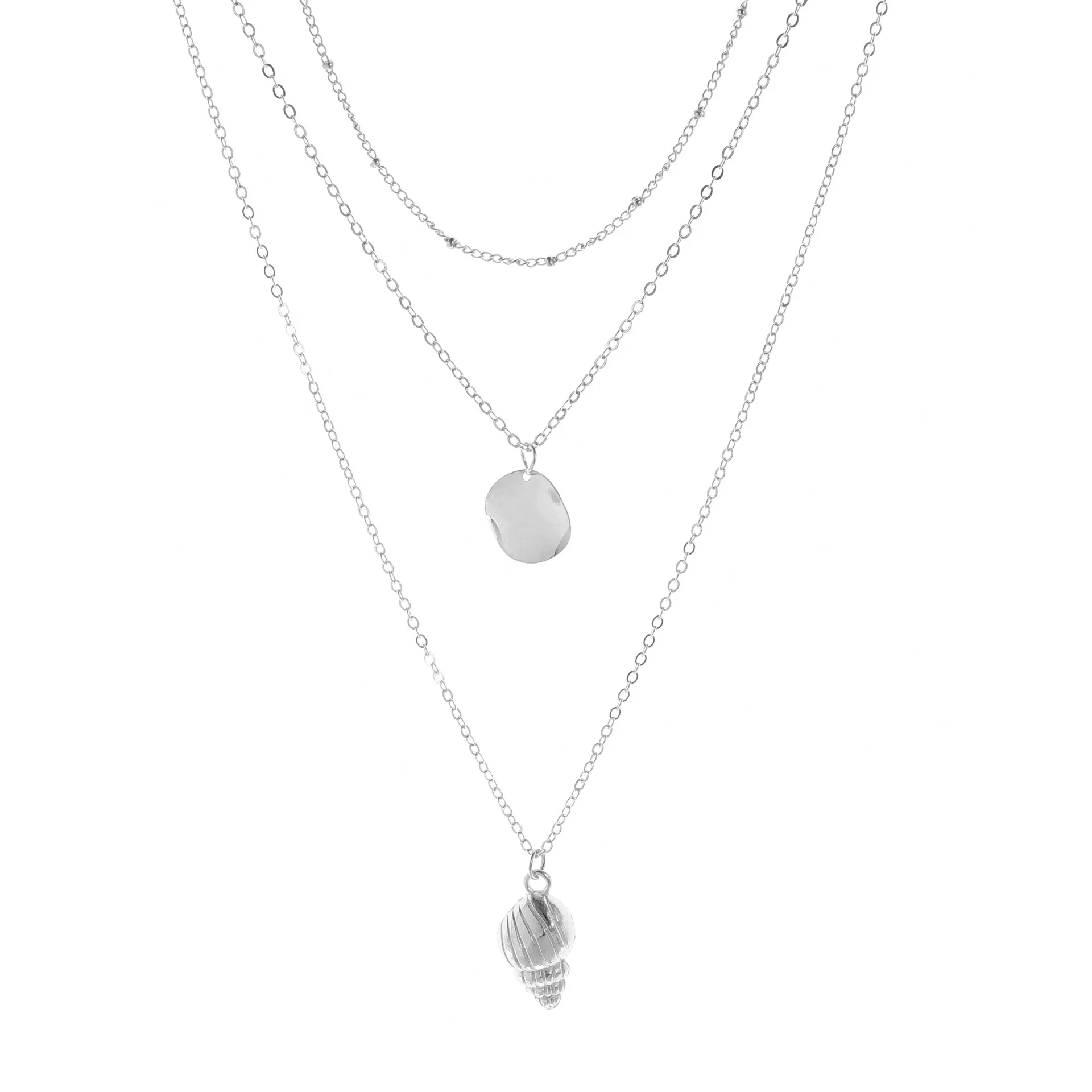 Jewelry Original single large-name multi-layer metal sequin item decoration alloy conch pendant copper bead chain necklace | Украшения и