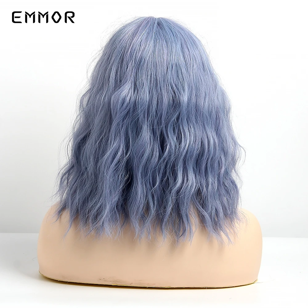 EMMOR 14 дюймов синтетические Короткие Omber синий волнистые волосы парик с аккуратные