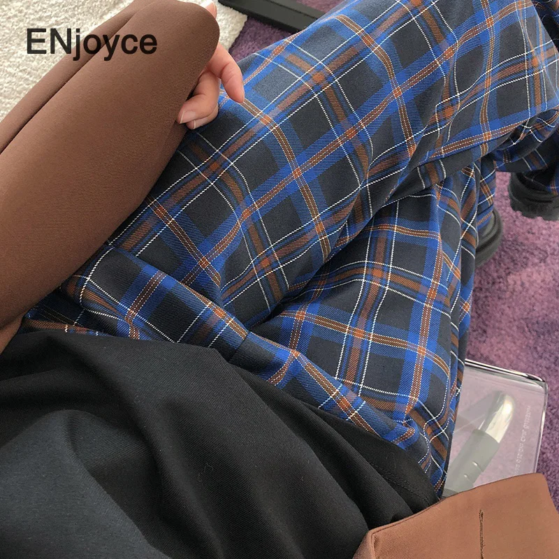 

Vintage Trousers Women Japan Elastic High Waist Wide Leg Pants Plus Size Ladies 2020 Casual Streetwear Pantalon Women Plaid Pant