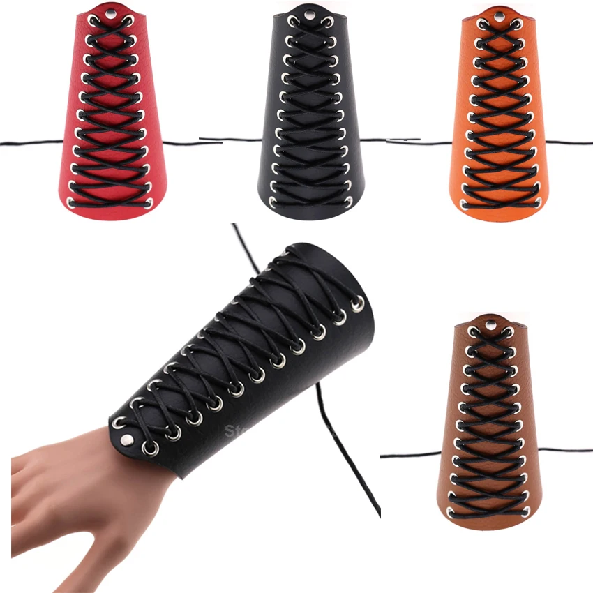 

Men Medieval Cosplay Accessories Leather Bracer Cross String Arm Armor Warrior Knight Viking Pirate Steampunk Armband Cuff