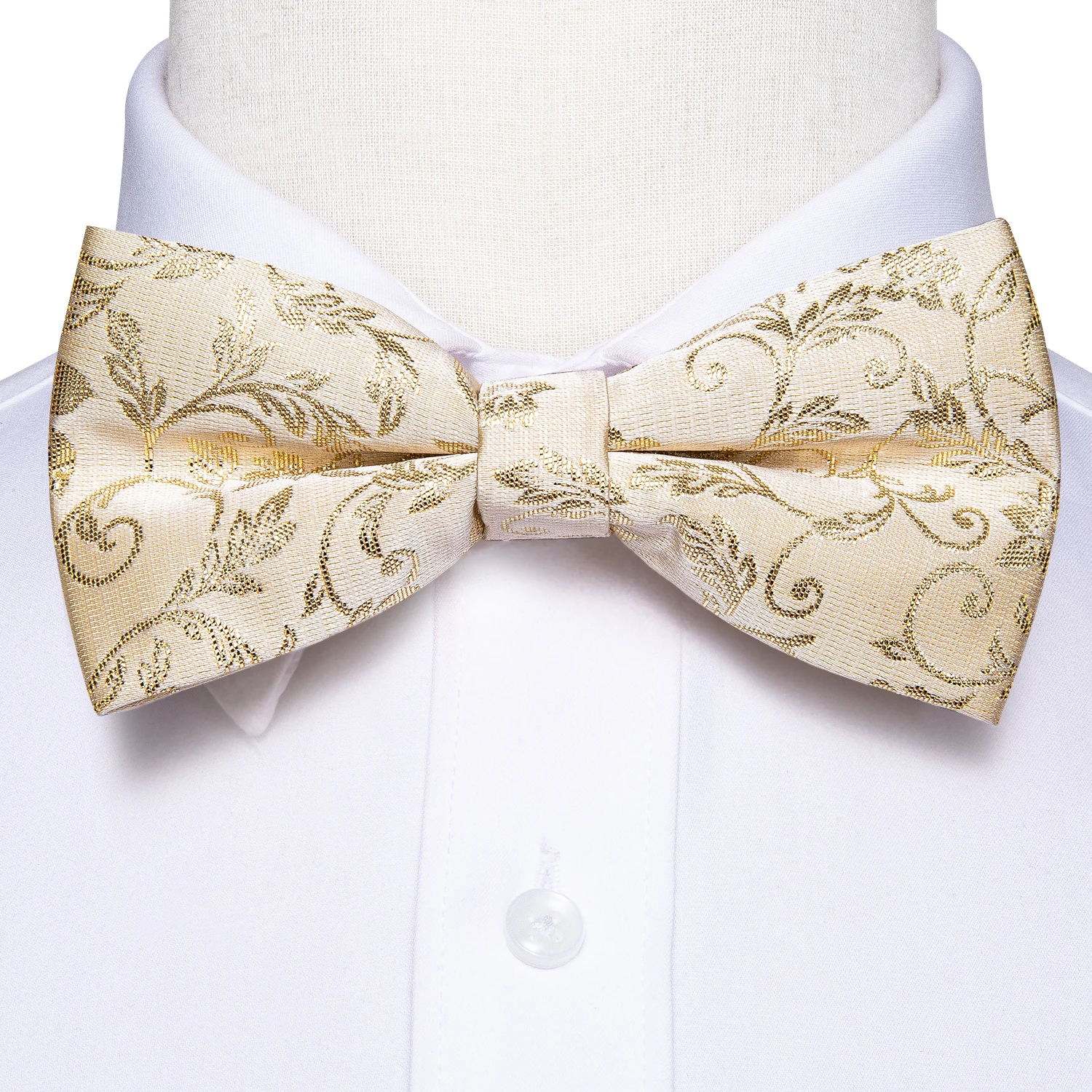 

LH-557 Hi-Tie New Floral champag Bowtie for men 100% Silk Classic Men's Wedding Party Butterfly Bow tie Hanky and cufflinks Set