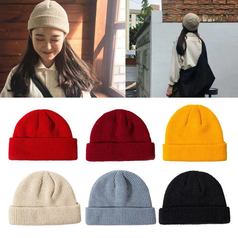 

Winter Warm Men's Knitted Skullcap Cuff Brimless Hip Hop Hat Casual Short Melon Ribbed Ski Fisherman Docker Unisex Beanie Hats