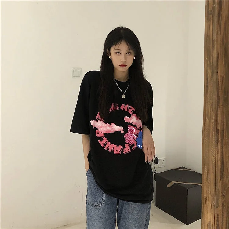 

Korean Version of Fried Street Bear Loose Short Sleeve T-shirt for Girls