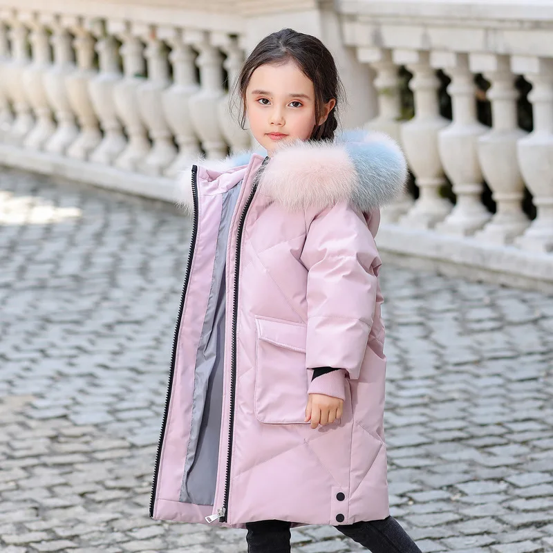 Winter Children Down Coats For Girls Warm Mid Length Hooded Down Jackets Thickening Snowsuit 5-14y Kids Thermal Outerwear