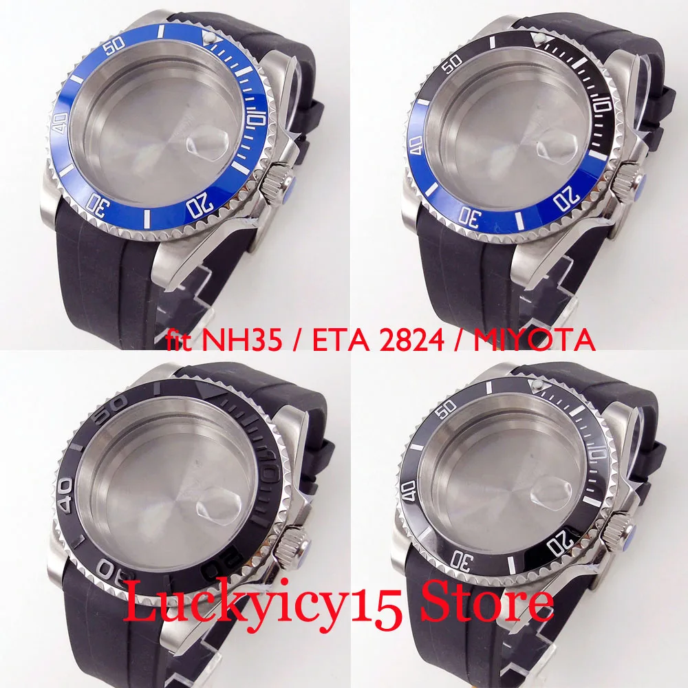 

New 40mm Watch Case fit NH35A NH36A ETA 2836 MIYOTA 8215 821A ETA2824 PT5000 Curved End Rubber Band Sapphire Crystal