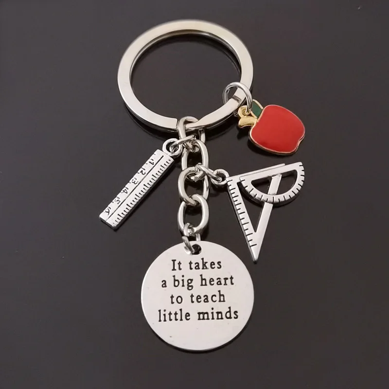 Брелки с красным яблоком для учителей цепочка ключей большим сердцем учения