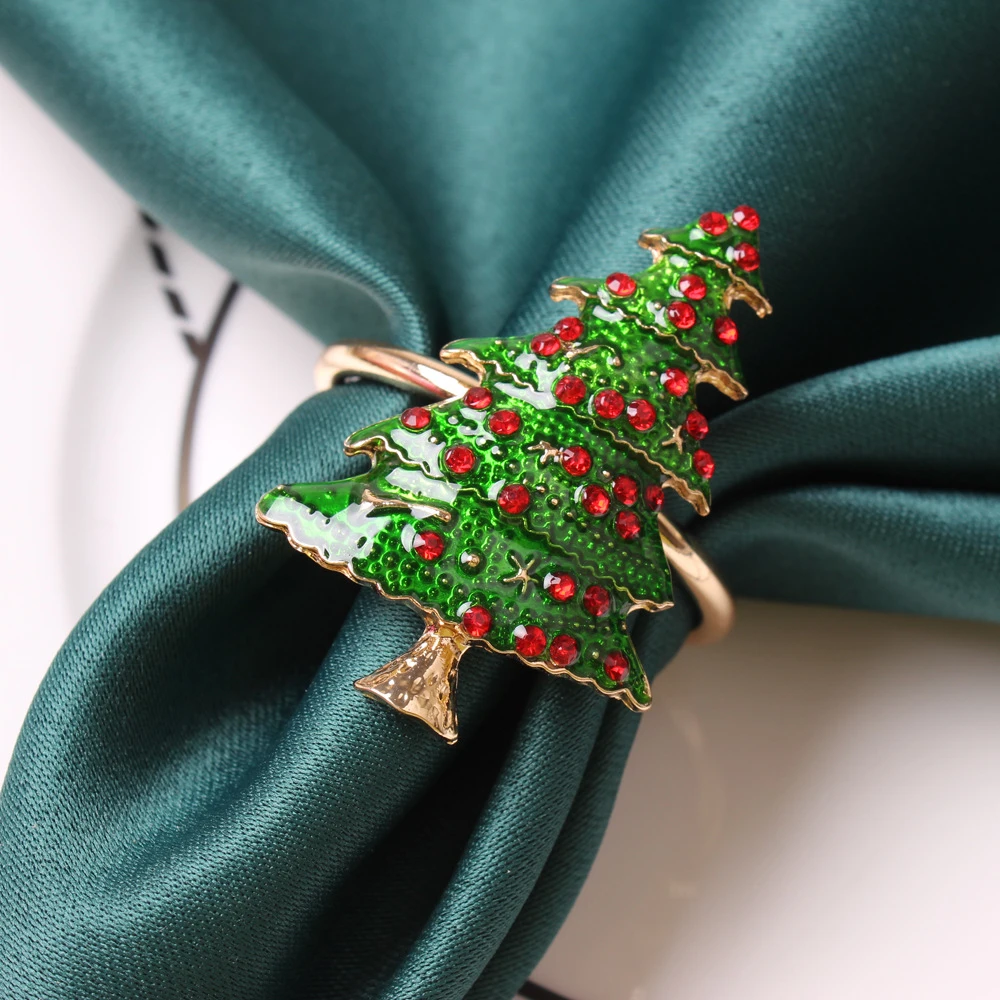 

12PCS/Metal Green Christmas Tree Napkin Ring Desktop Decoration Used for Wedding Banquet, Hotel Cocktail Party, Family Gathering