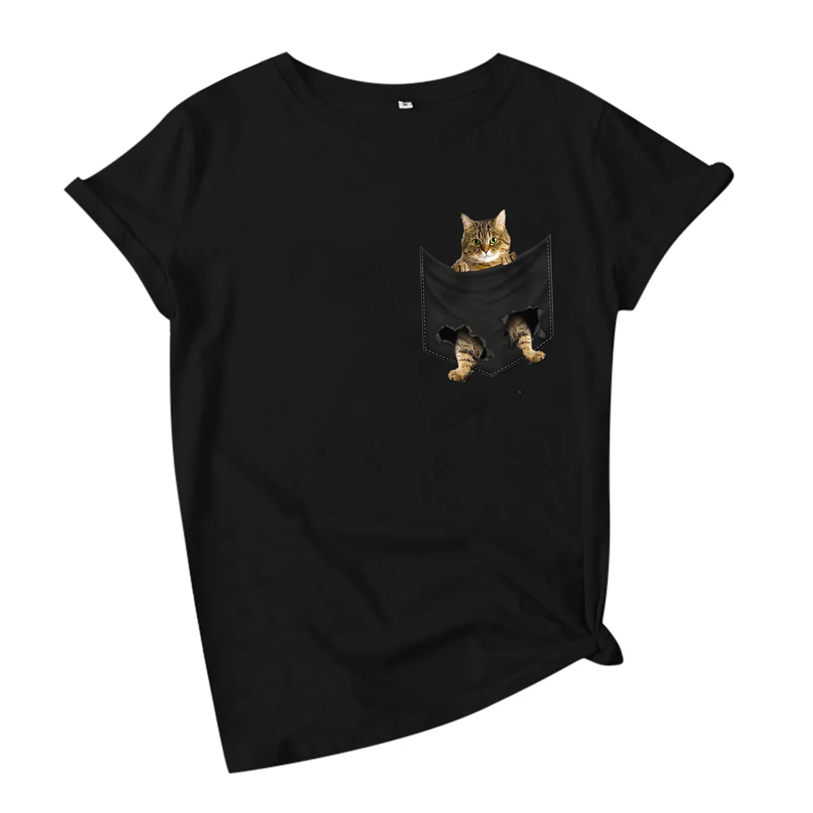 

#48 Casual Adult Casual Short-sleeved Shirts Animal Print Pullovers T-shirts Shirts Casual Cat White L