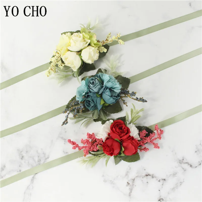 YO CHO Corsage искусственный цветок свадебная бутоньерка шелковые розы Мужская Брошь