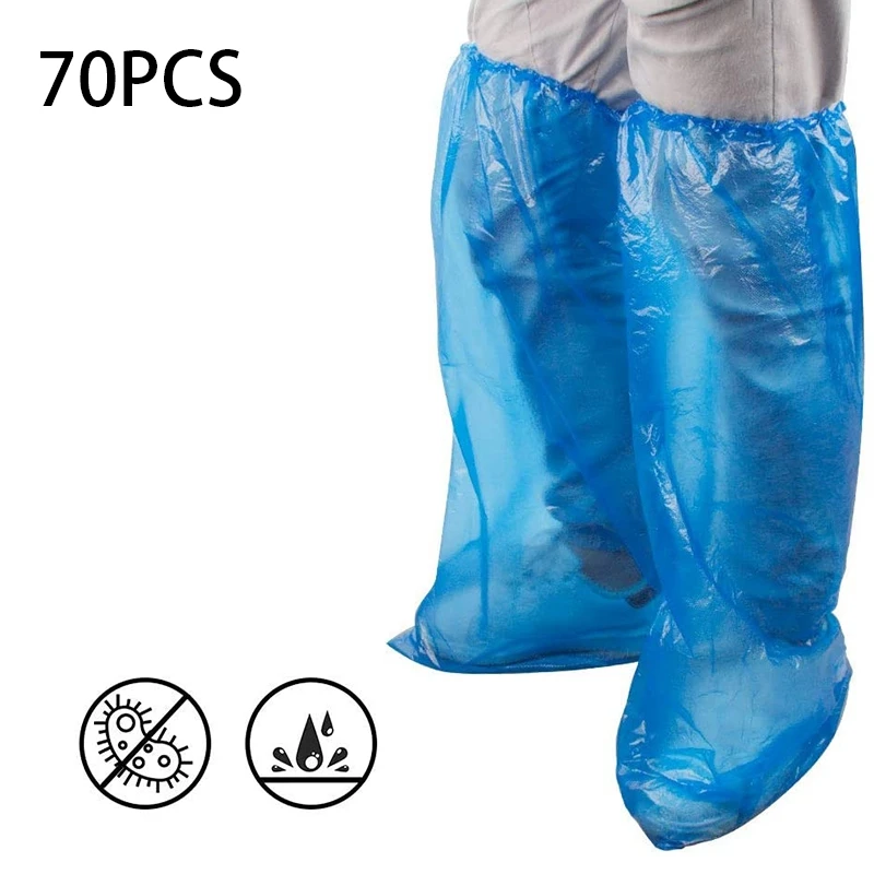 

FGGS-70 Pairs Rain Protective High Top Shoe Cover Blue Unisex Disposable Waterproof Outdoor Boot Anti Slip Dust Resistant