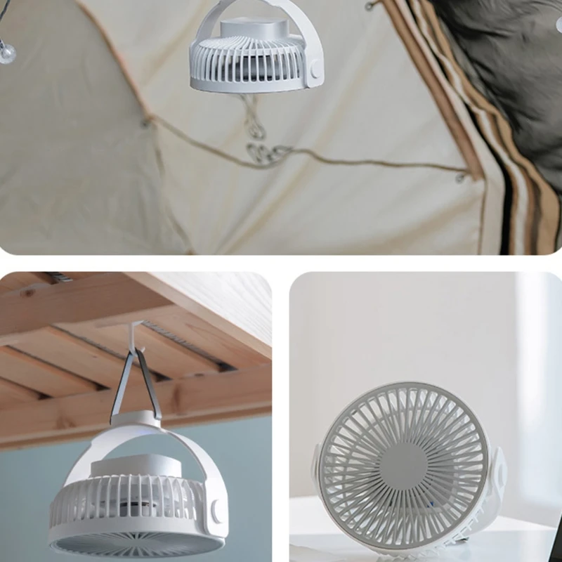 

360 Degree Rotation 7-Inch USB Rechargeable 4000mAh Desk Fan Hanging Fan 4 Speed Ceiling Fan for Camping Tent Outdoor Home
