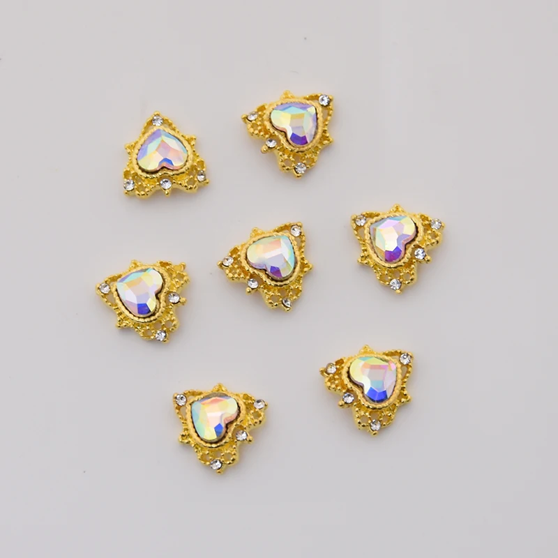 

100Pcs 3D Nail Charms Alloy Crystal Heart Shaped Rhinestone For Nail Art Decorations DIY Glitter Alloy Nails Accessories kdj-447