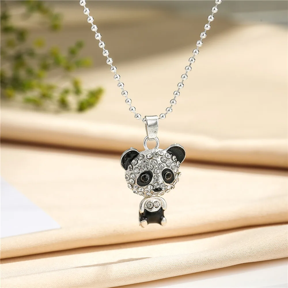 Комплект панды Подвеска из шнека ожерелье нержавеющей стали серебряного цвета