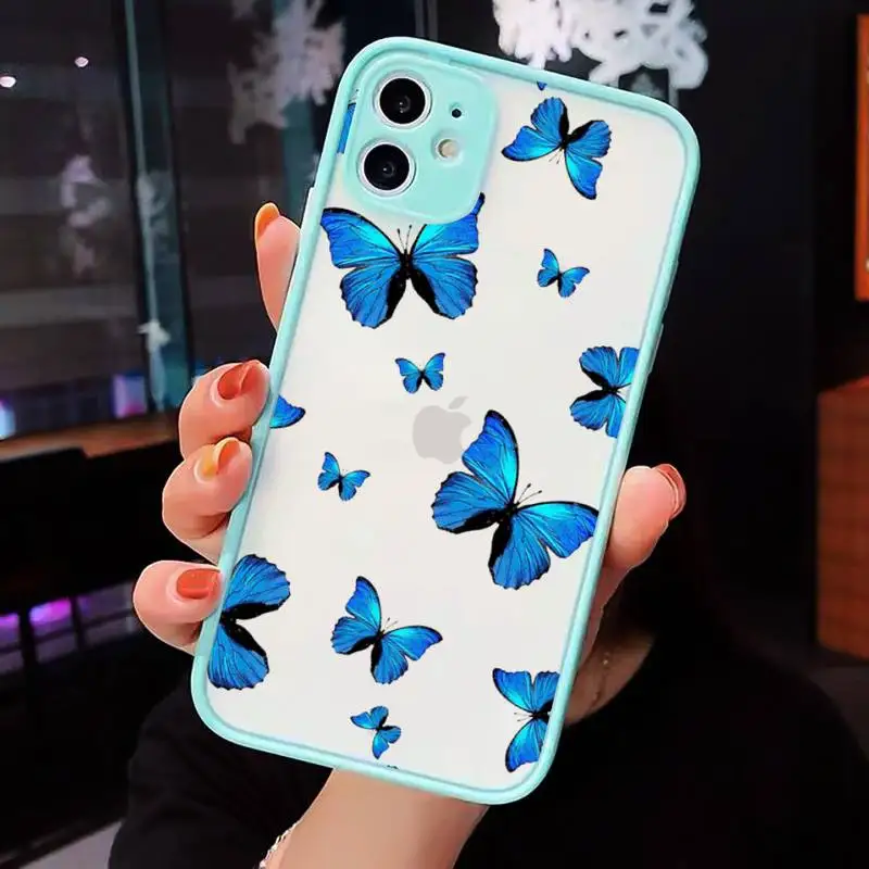 

Blue beautiful butterfly fashion Phone Case Matte Transparent For iPhone 12 Mini 11 Pro XR XS Max 7 8 Plus