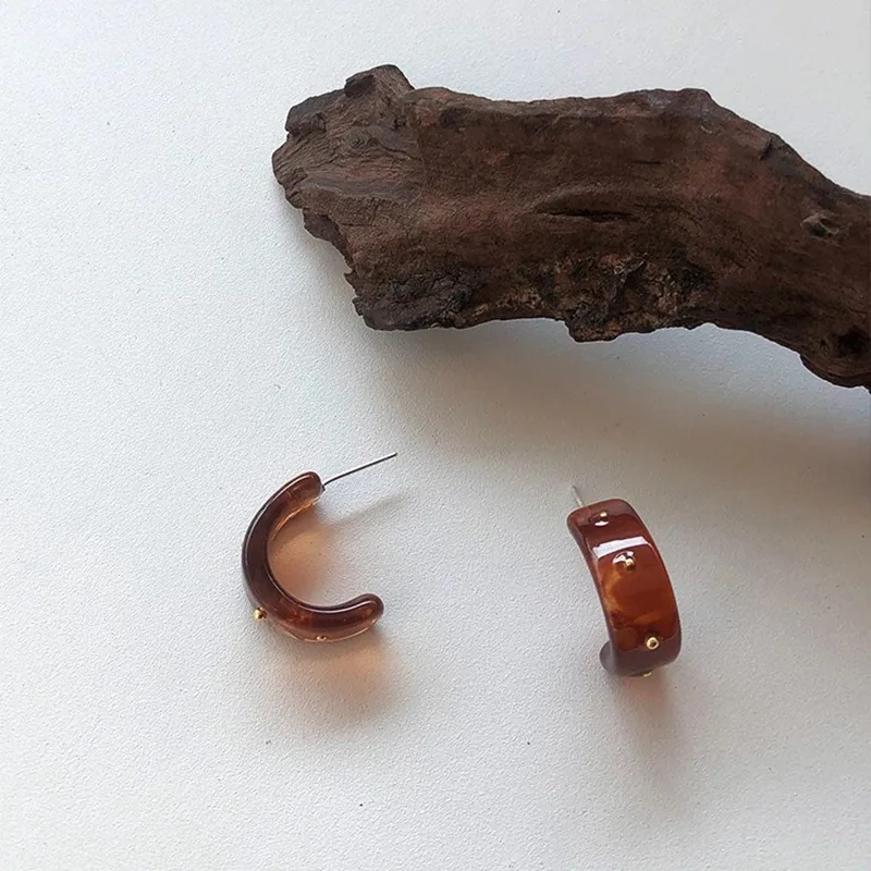 

MENGJIQIAO New Vintage Acrylic Hoop Earrings For Women Fashion Bijoux Geometric C Shaped Pendientes Students Jewelry Gifts