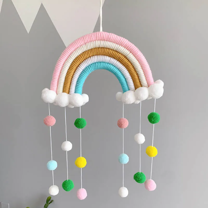 Colgante de cuerda de lana/algod&oacute;n tejido a mano de nube de arco&iacute;ris de estilo n&oacute;rdico, accesorios para fotos, Bola de fieltro multiusos, bricolaje-1