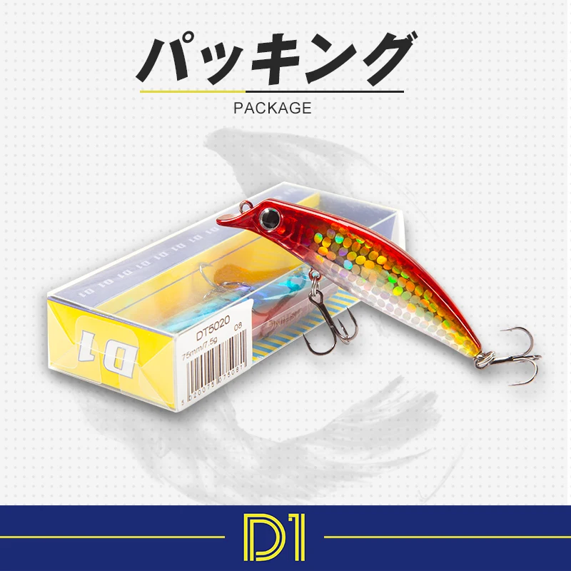 

D1 slow floating fihsing lure 75mm 7.5g rolling bait for trout pike bass tuna Freshwater fish River lake stream for fishing