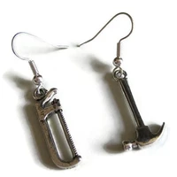 miniature tool earrings tool jewelry tiny hammer earrings mismatch earrings for man woman punk jewelry