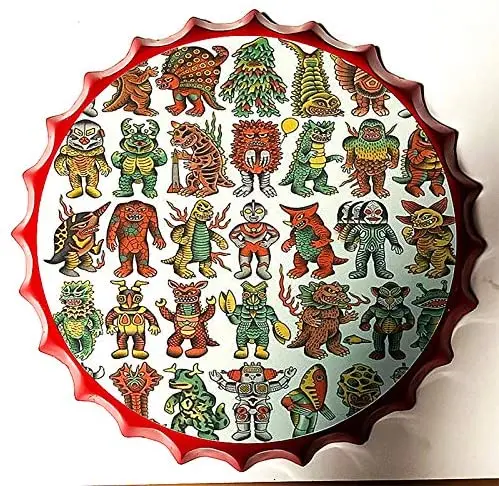 

Retro Sign Japanese Style Monster Bottle Caps Retro Metal Tin Sign Diameter 13.8 Inches Handcrafts Home Decor Bar Plaque Lounge