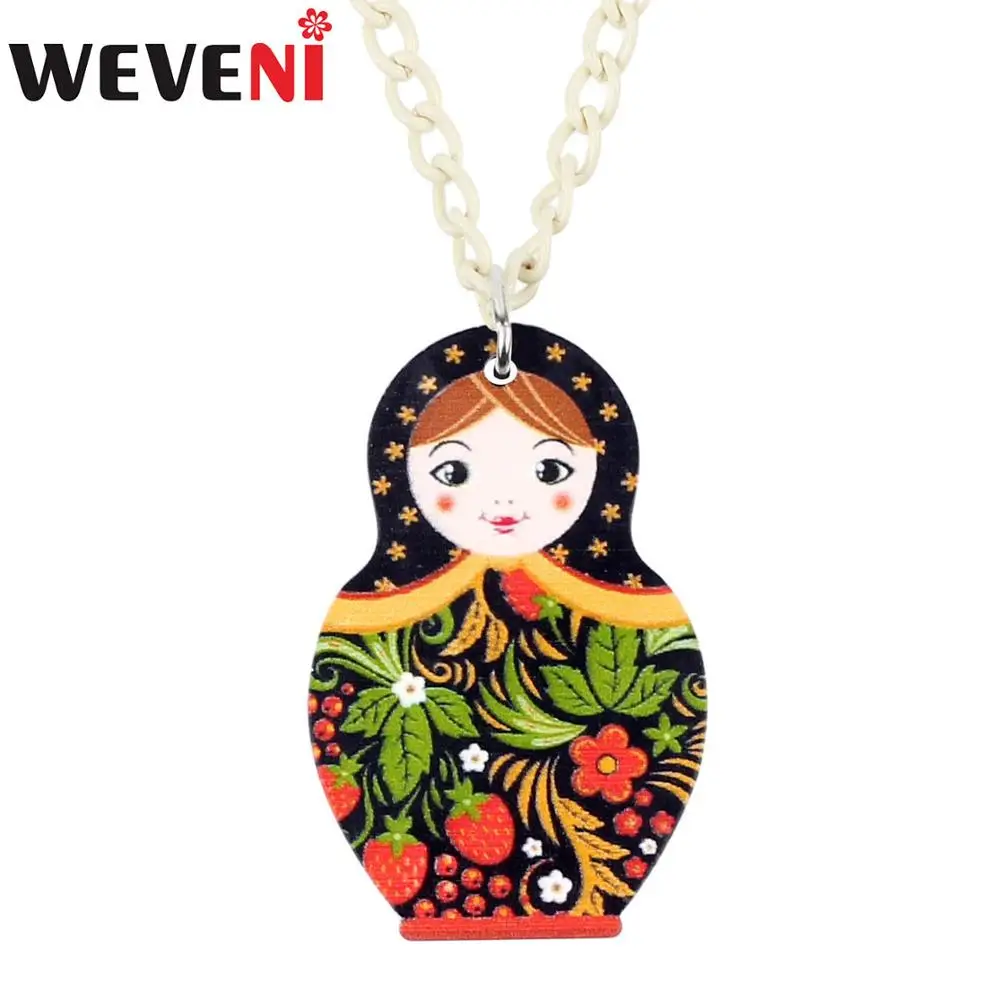WEVENI Acrylic Folral Русская Матрешка чокер для девочек подростков ожерелье подвеска