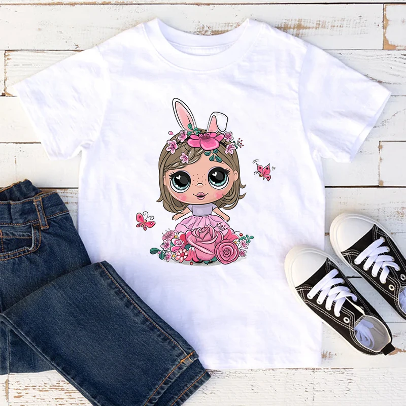 

T-Shirt For Girls Cute Little Girl Kiss Butterfly Cartoon Print Baby Tshirts Summer Fashion Kids Clothes Baby Girls T Shirt Tops