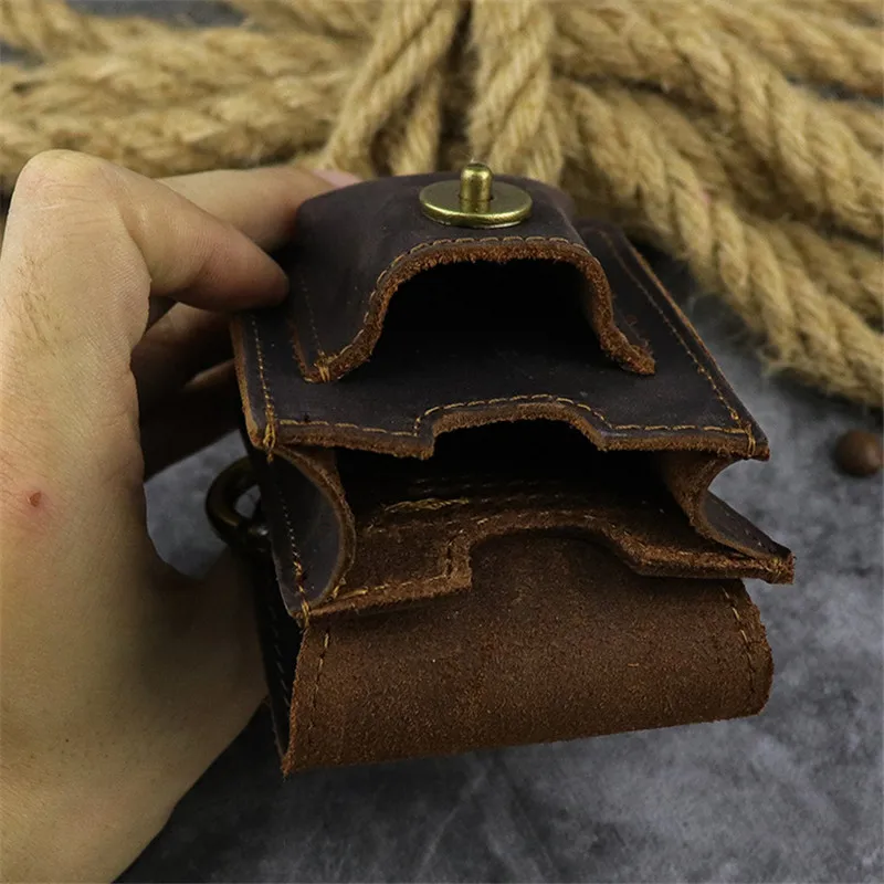 Мужской кожаный чехол для сигарет Crazy Horse складной очков с петлями на поясе