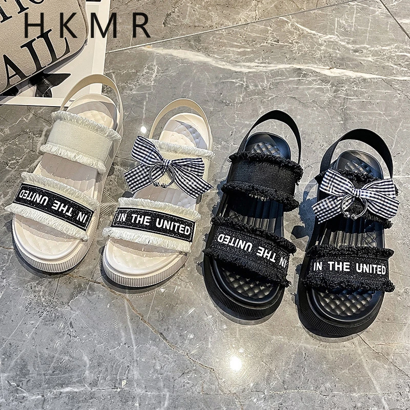 

Сандалии женские на плоской подошве, роскошные босоножки с бантом, повседневная обувь, сандалии на платформе, лето