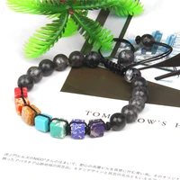 7 chakra natural stone lapis lazuli bracelet 6mm lava volcanic beads braided bracelets yoga balance adjustable jewelry bangle