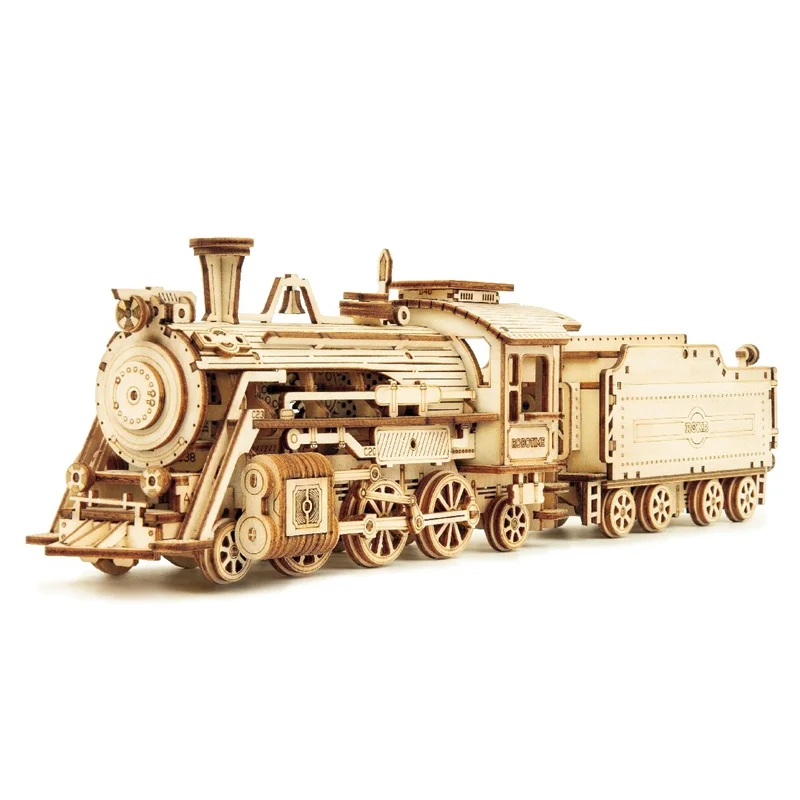 

DIY 308pcs Laser Cutting Movable Steam Train Wooden Model Building Kits Assembly Toy Gift for Children Adult MC501