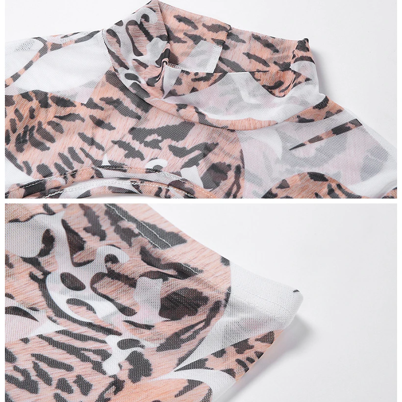 BOOFEENAA сетчатый Женский комплект 2 шт. с принтом гепарда укороченный топ длинными