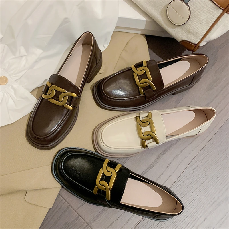 Туфли Meotina женские демисезонные из натуральной кожи лоферы на толстом среднем