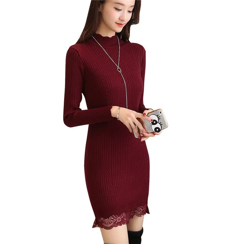Новинка 2020 женская блузка средней длины с кружевным низом трикотажное платье-f42 |