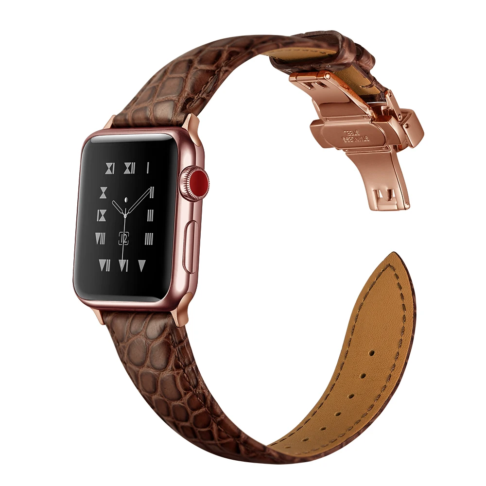 Французский ремешок из кожи аллигатора для Apple watch, 4 ремешка, 44 мм, 40 мм, iwatch 5, 4, 3, 2, 1, 42 мм, 38 мм, топ браслет, Ремешки для наручных часов, 44 мм