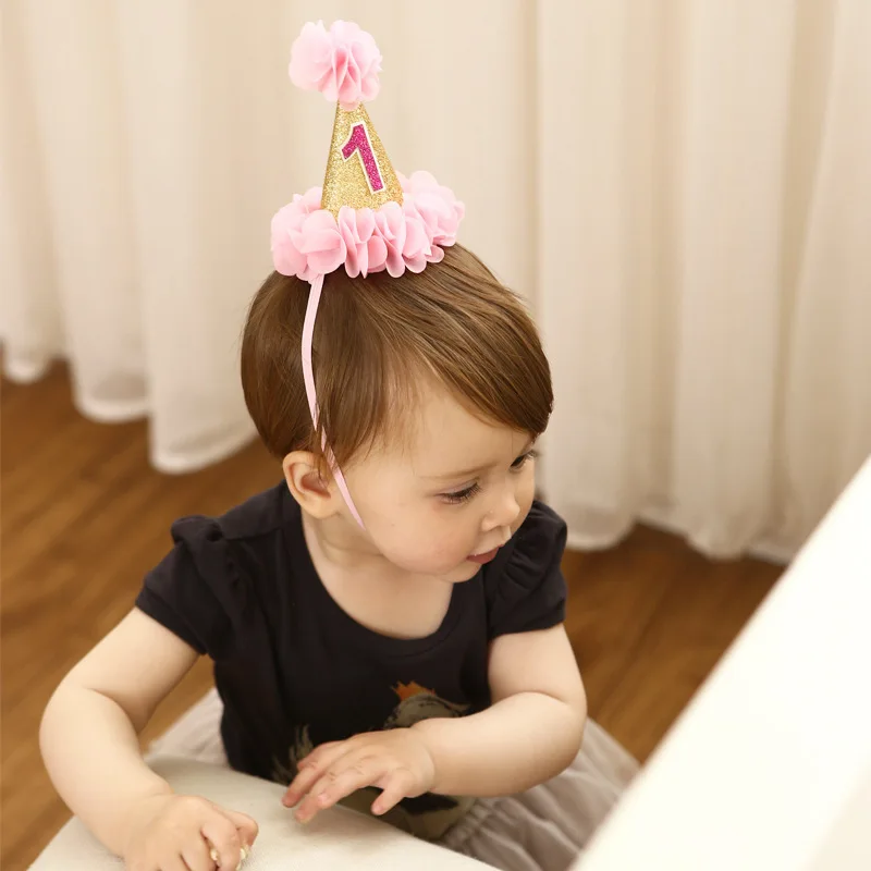 Ручная работа повязка на голову с блестящей короной и цветком для новорожденных