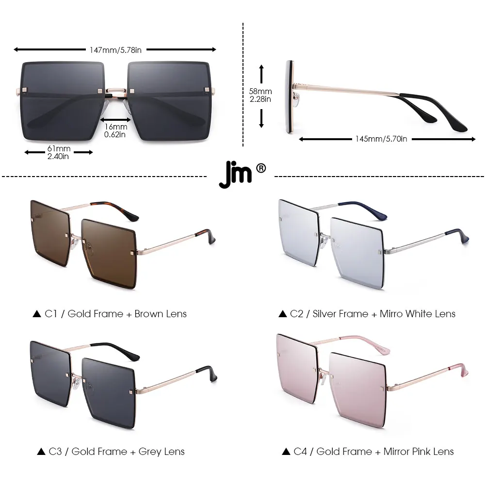

Oversized Square Sunglasses Men Women Vintage Rimless Sunglasses UV400