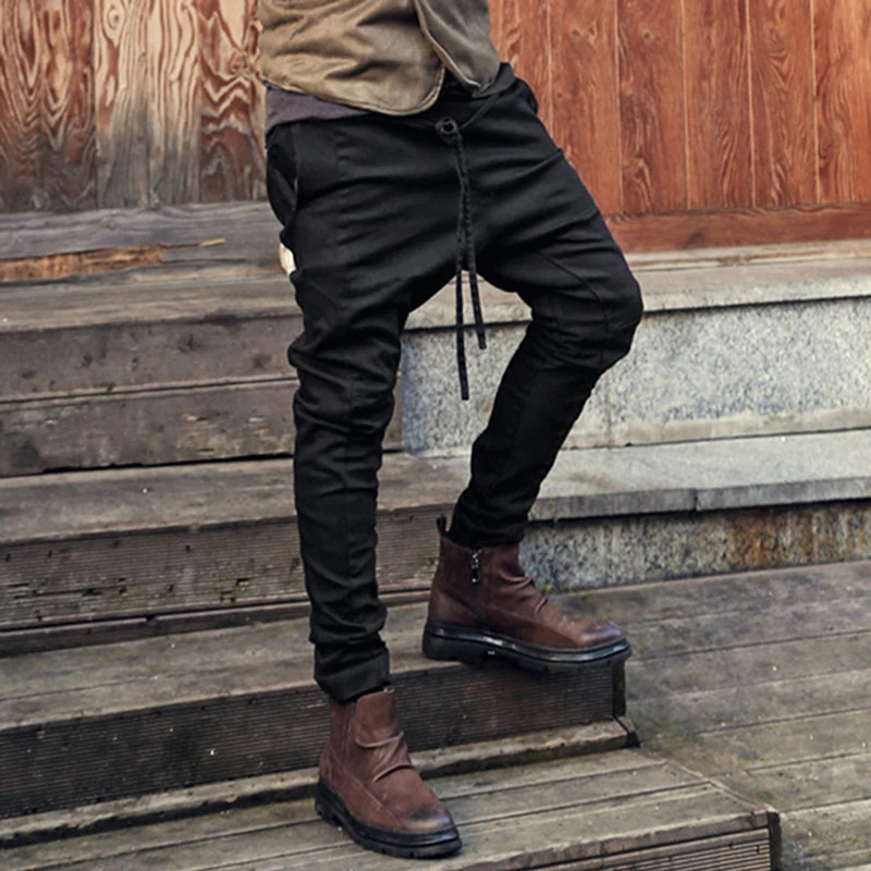 

New Casual Men Harem Pants Autumn Spring Loose Casual Pants Trousers Cotton Blend Long Pants Drawstring Sashes Male Pant