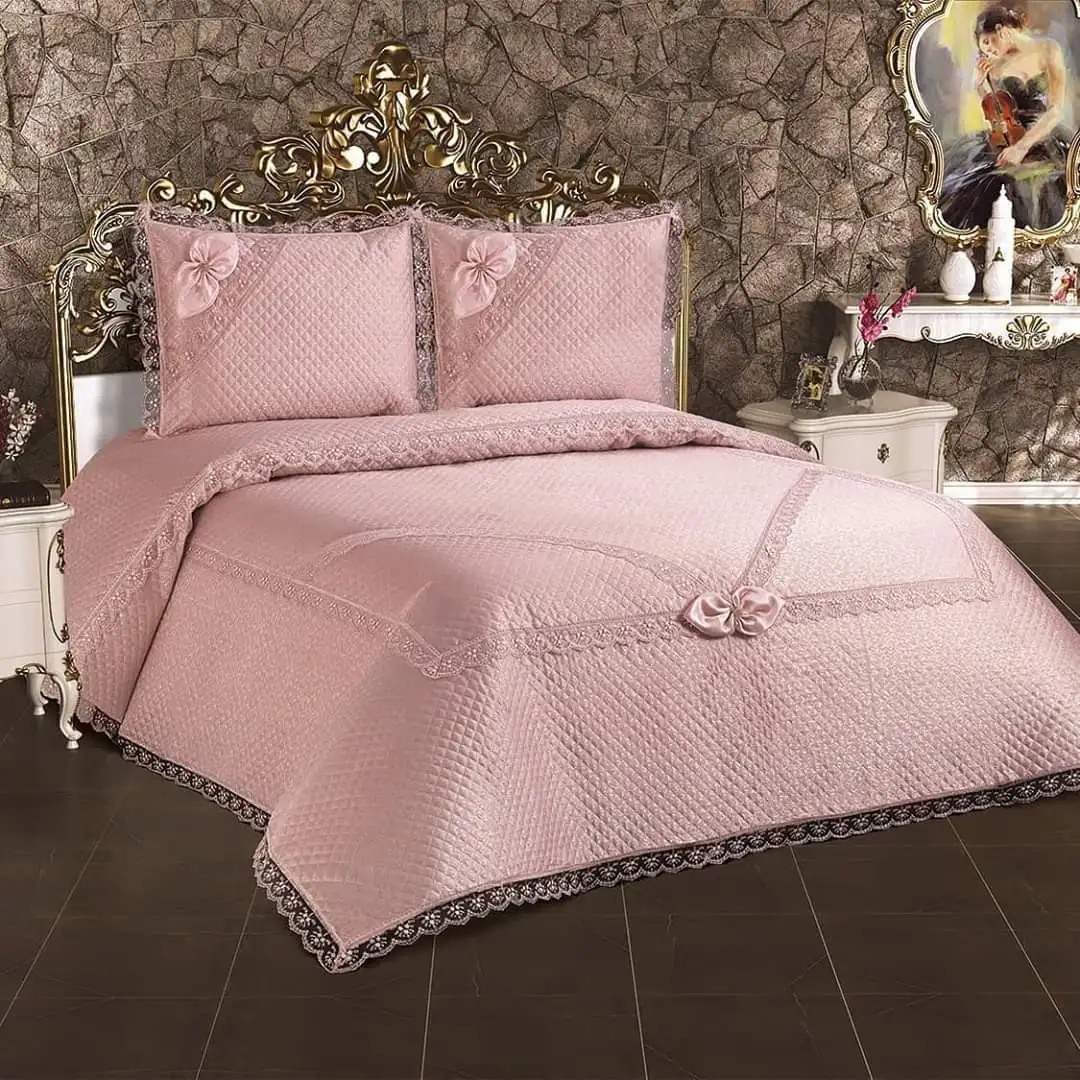 

Gelasel New Fashion Season Luxury French Lace Filled And Quilted Set 3 Pcs Double bedspreads 1 pc and pillow cases 2 pc Soft