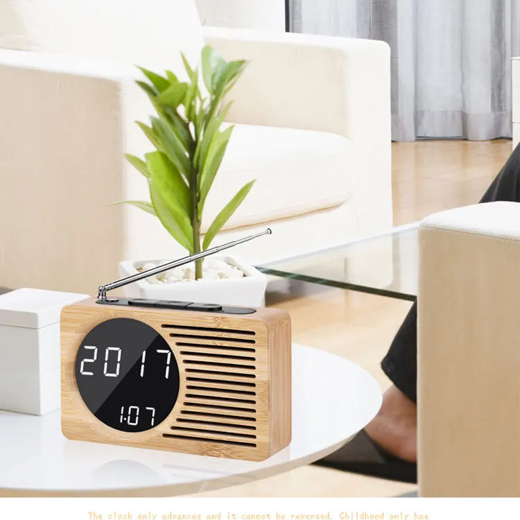 Новые настольные часы FM из бамбука модные светодиодные с отображением