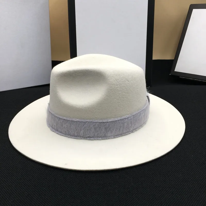 Шерстяная шляпа белая джентльмена модная под фетром Панама|Мужские фетровые