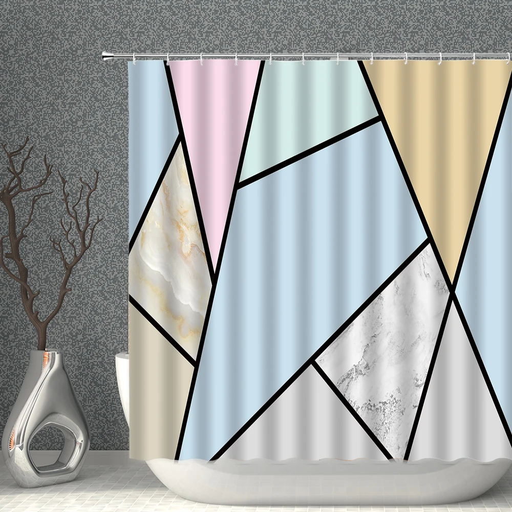 

Marble Shower Curtains Nordic Geometric Striped Colorful Pattern Bathroom Curtain Fabric Home Decoration Bath Decor With Hooks