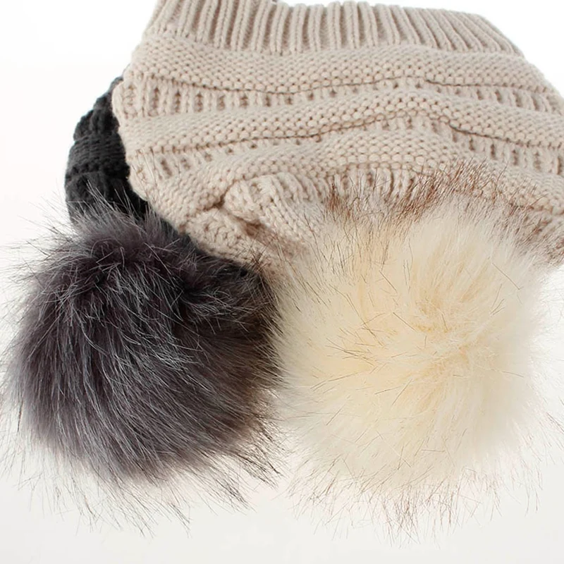 

Knit Slouchy Beanie for Women Thick Baggy Hat Faux Fur Pompom Winter Hat